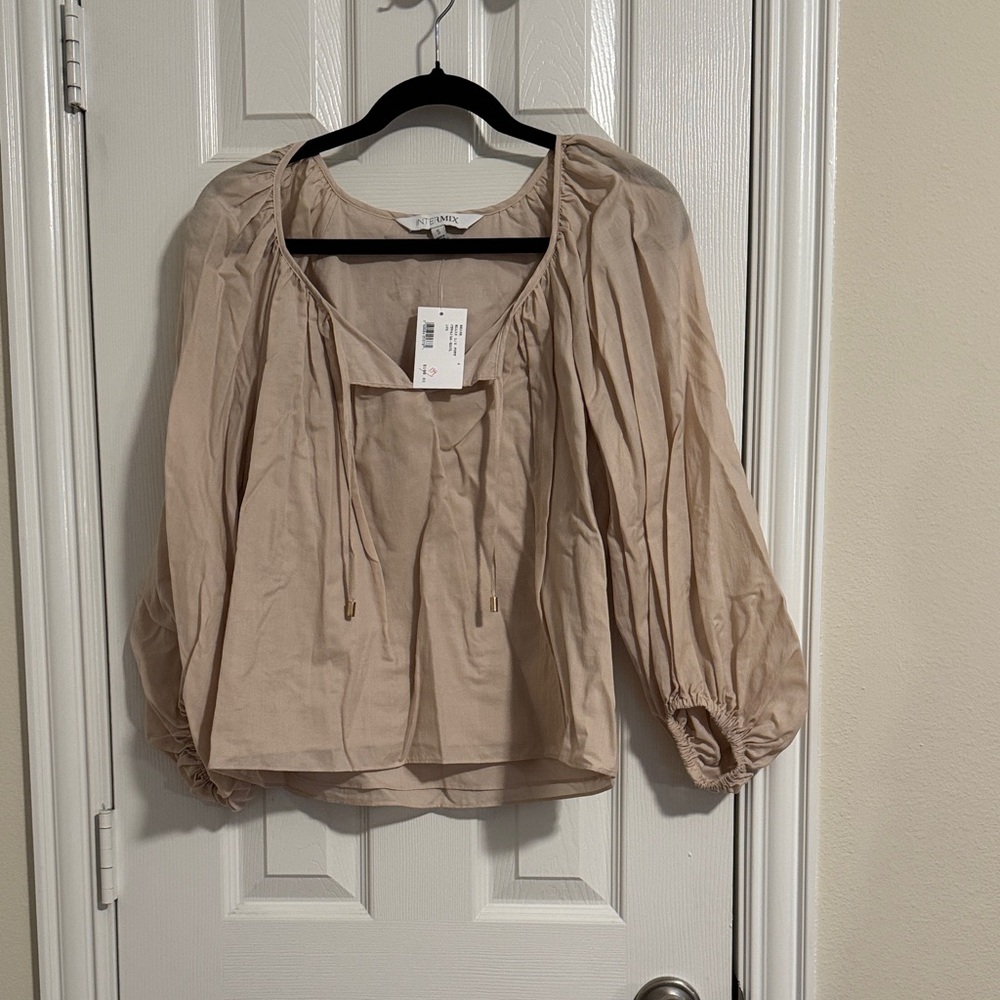 INTERMIX Beige Puff Sleeve Blouse